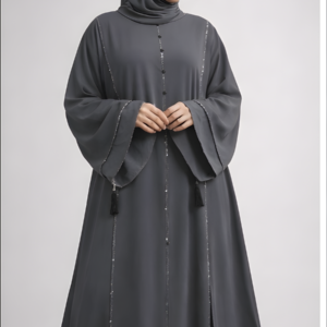 Premium Charcoal Grey Beaded Abaya